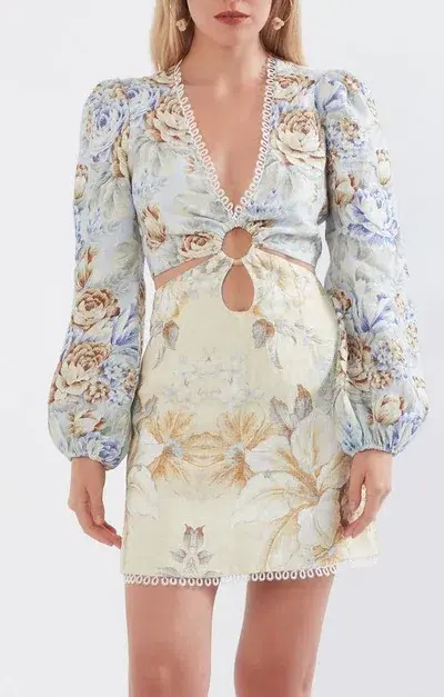 Sonya Moda Botanica Linen Cutout Dress Floral Size 0/Au 6 - Image 2
