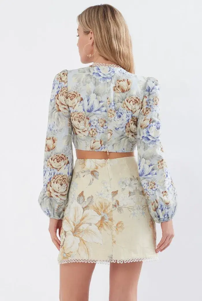 Sonya Moda Botanica Linen Cutout Dress Floral Size 0/Au 6 - Image 3