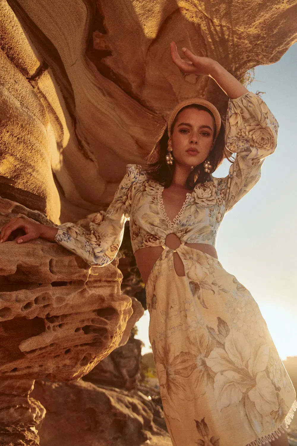 Sonya Moda Botanica Linen Cutout Dress Floral Size 0/Au 6 - Image 1