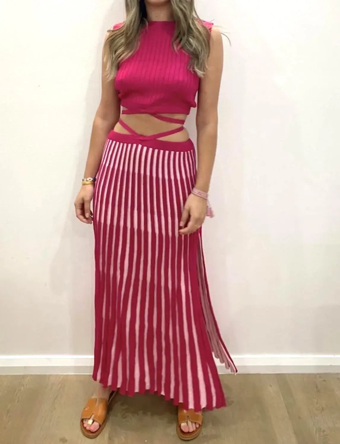 Andean Collective Lara Tie Top and Loretta Tie Skirt Set Pink Size 8 - Image 1