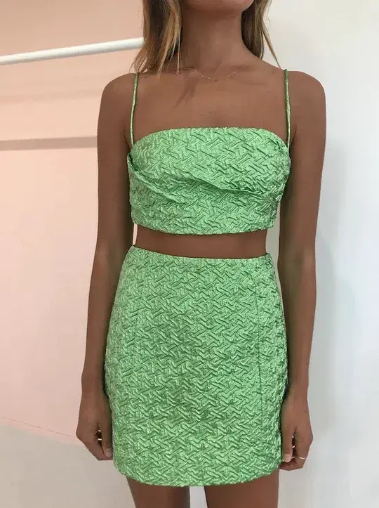 Bec & Bridge Apple Top and Mini Skirt Set Green Size 10 for rent on The Volte - main image