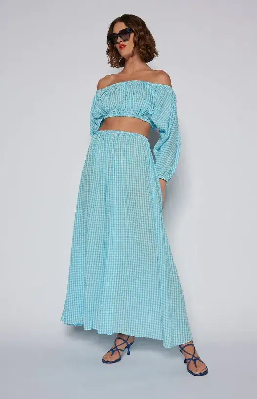 Scanlan Theodore Gingham Cut Out Dress in Blue Size 6 - Image 1