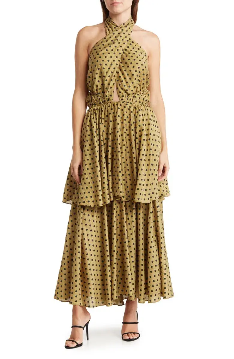 Mon Renn Roselyn Midi Dress Green Polka Dot Print Size 10 - Image 2