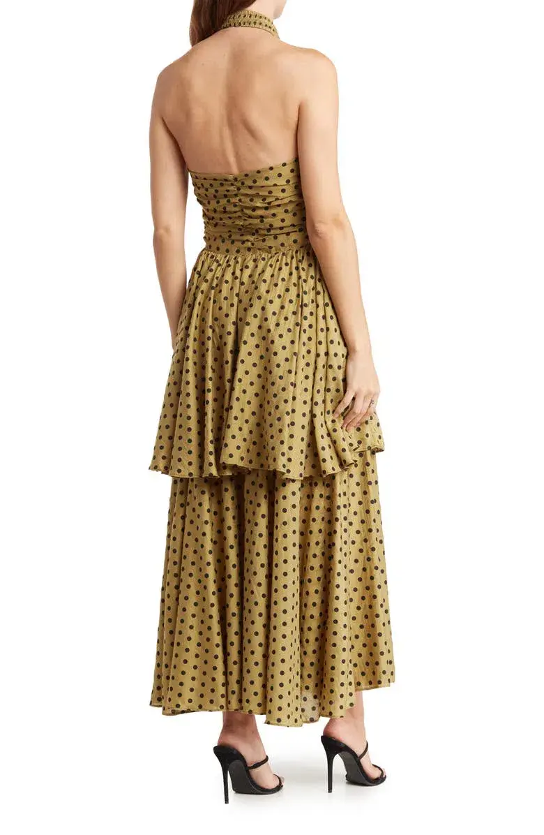 Mon Renn Roselyn Midi Dress Green Polka Dot Print Size 10 - Image 3