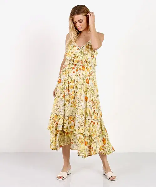 Spell & the Gypsy Sayulita Frill Maxi Dress Sunflower Print Size 12 - Image 1