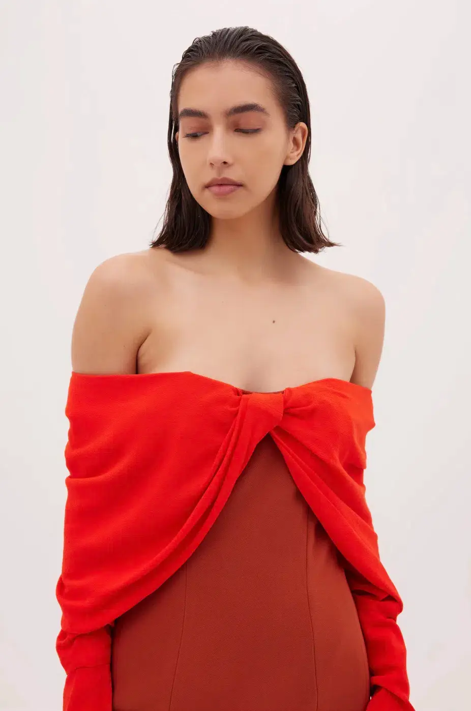 Bianca Spender Crepe Jean Dress Brick Red Size  12 - Image 4