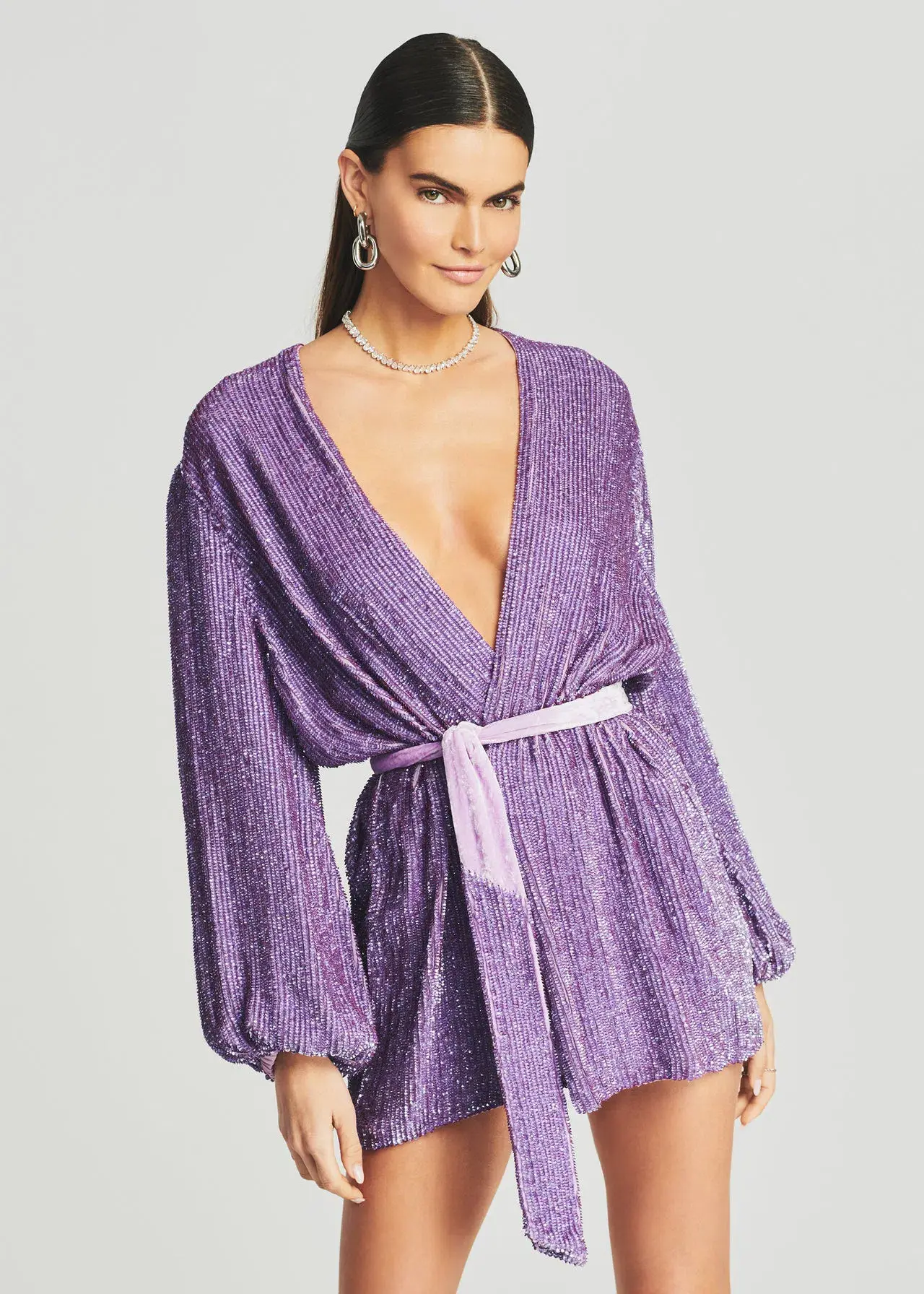 Retrofete Gabrielle Belted Wrap Dress Purple Sequin Size 6 - Image 2