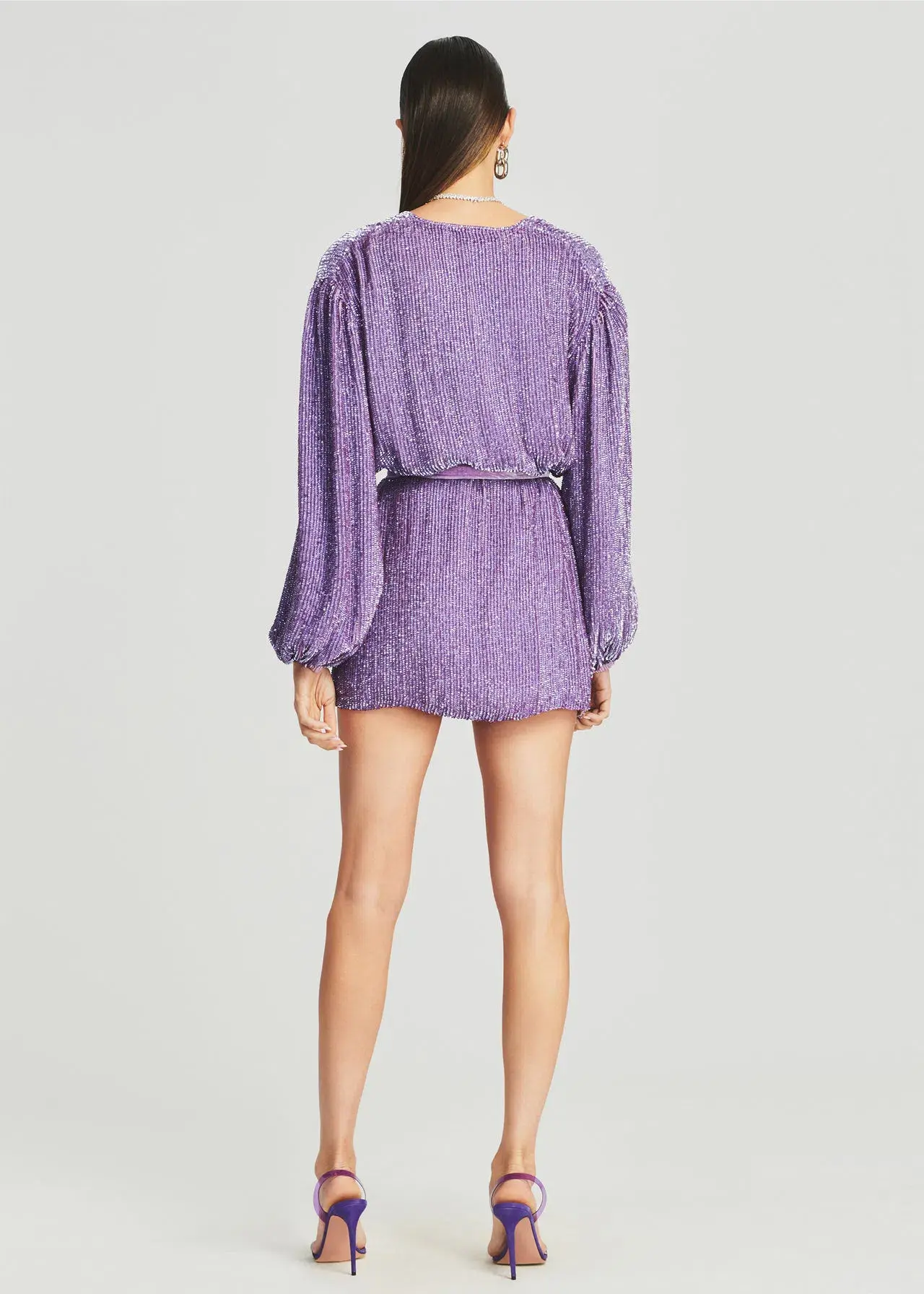 Retrofete Gabrielle Belted Wrap Dress Purple Sequin Size 6 - Image 3