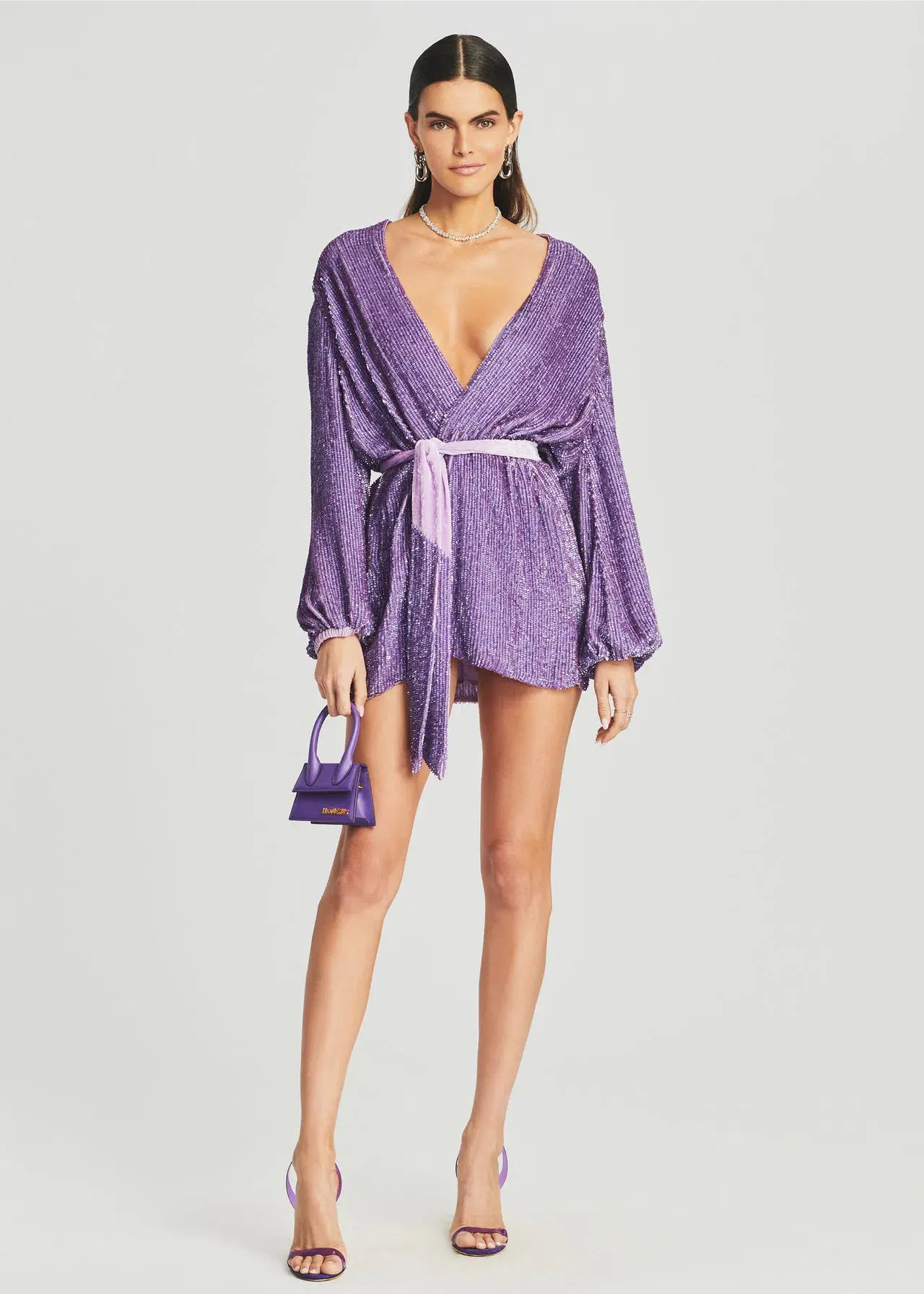 Retrofete Gabrielle Belted Wrap Dress Purple Sequin Size 6 - Image 1
