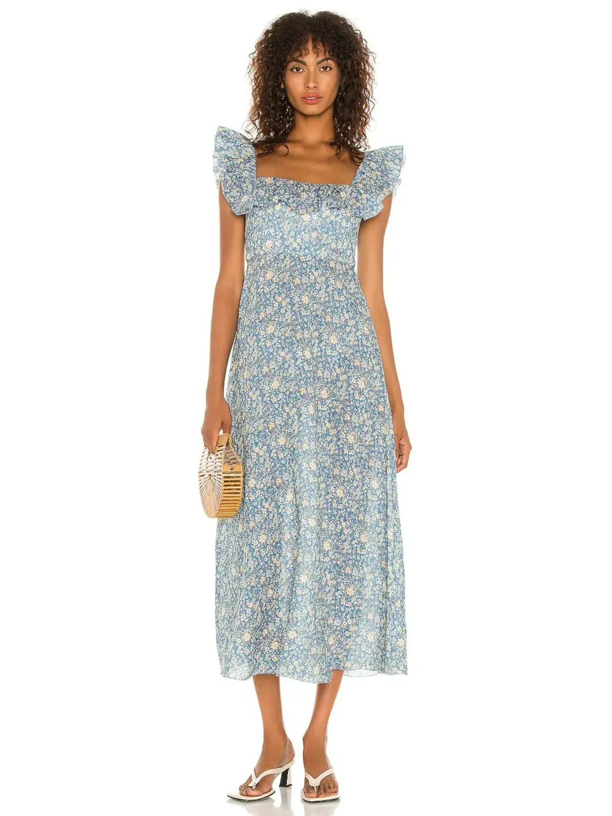 Zimmermann Carnaby Ruffle Floral Midi Dress Blue Floral Size 3 / AU 14 - Image 1