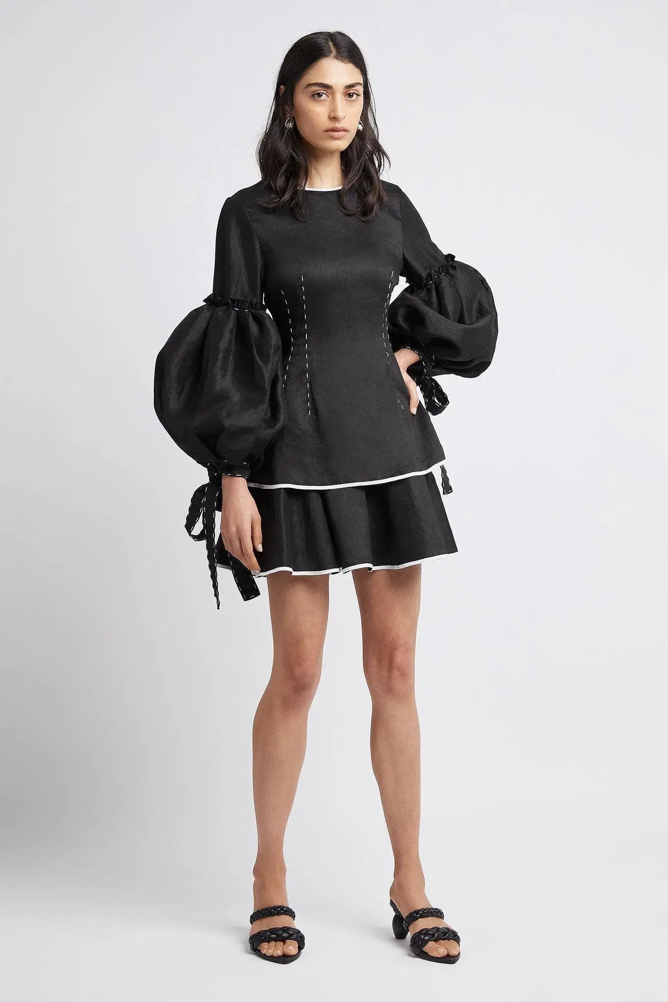 Aje Gracious Tiered Mini Dress Black Size 10 - Image 1
