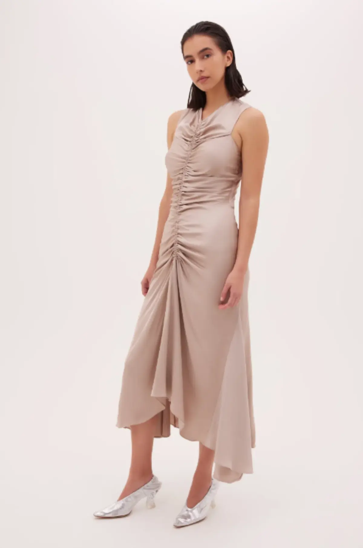 Bianca Spender Sand Satin Meret Dress Nude Size 2/ Au 10 - Image 2