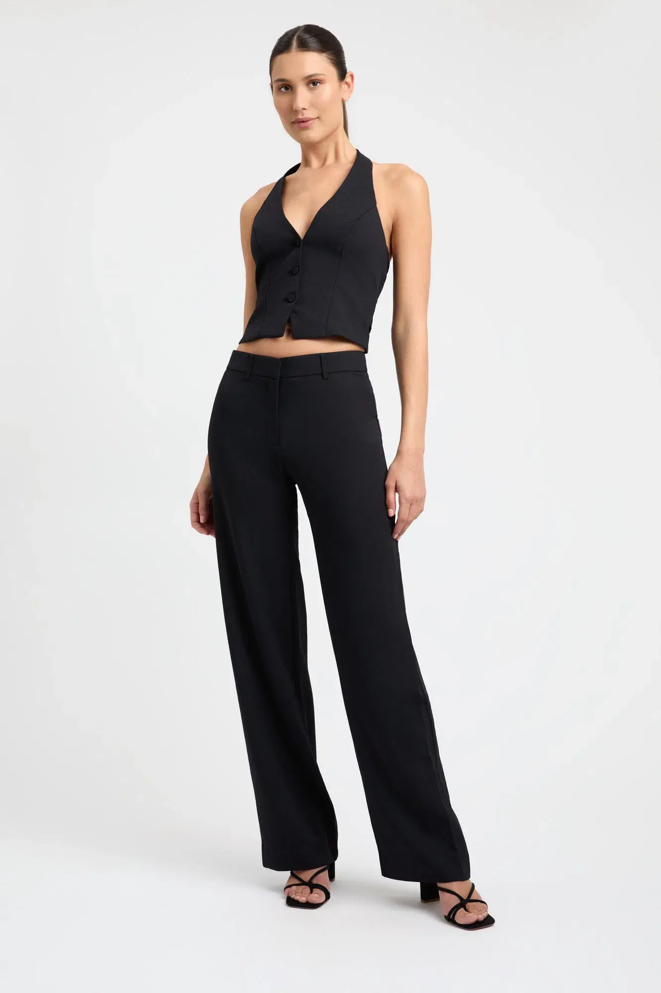 Kookai Ariel Vest Top and Ariel Low Rise Pants Set Black Size 14 & 12 - Image 1