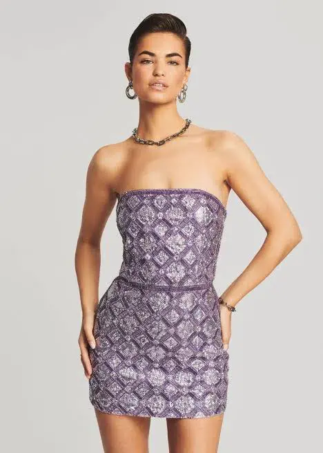 Retrofete ‘Heather’ Lilac Beaded Mini Dress - Image 3