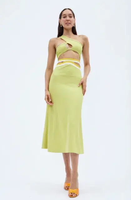 Christopher Esber Looped One Shoulder Rib Crop and Multi Bind Curve Skirt Set in Lime Size 10 for rent on The Volte - main image