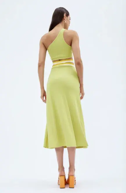 Christopher Esber Looped One Shoulder Rib Crop and Multi Bind Curve Skirt Set in Lime Size 10 for rent on The Volte - main image