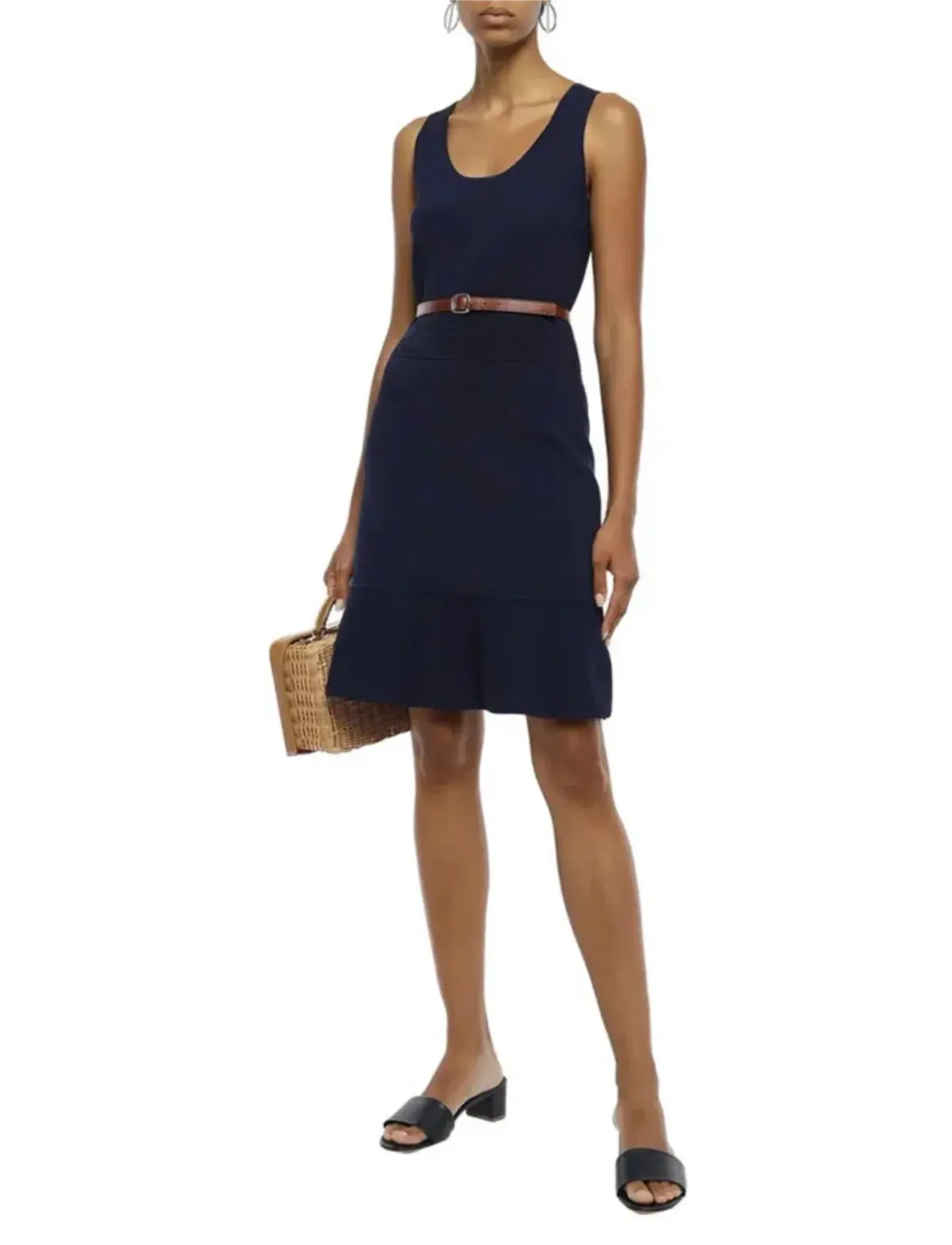 Michael Kors Fluted Crepe Knit Dress Navy Size 12 - Image 1