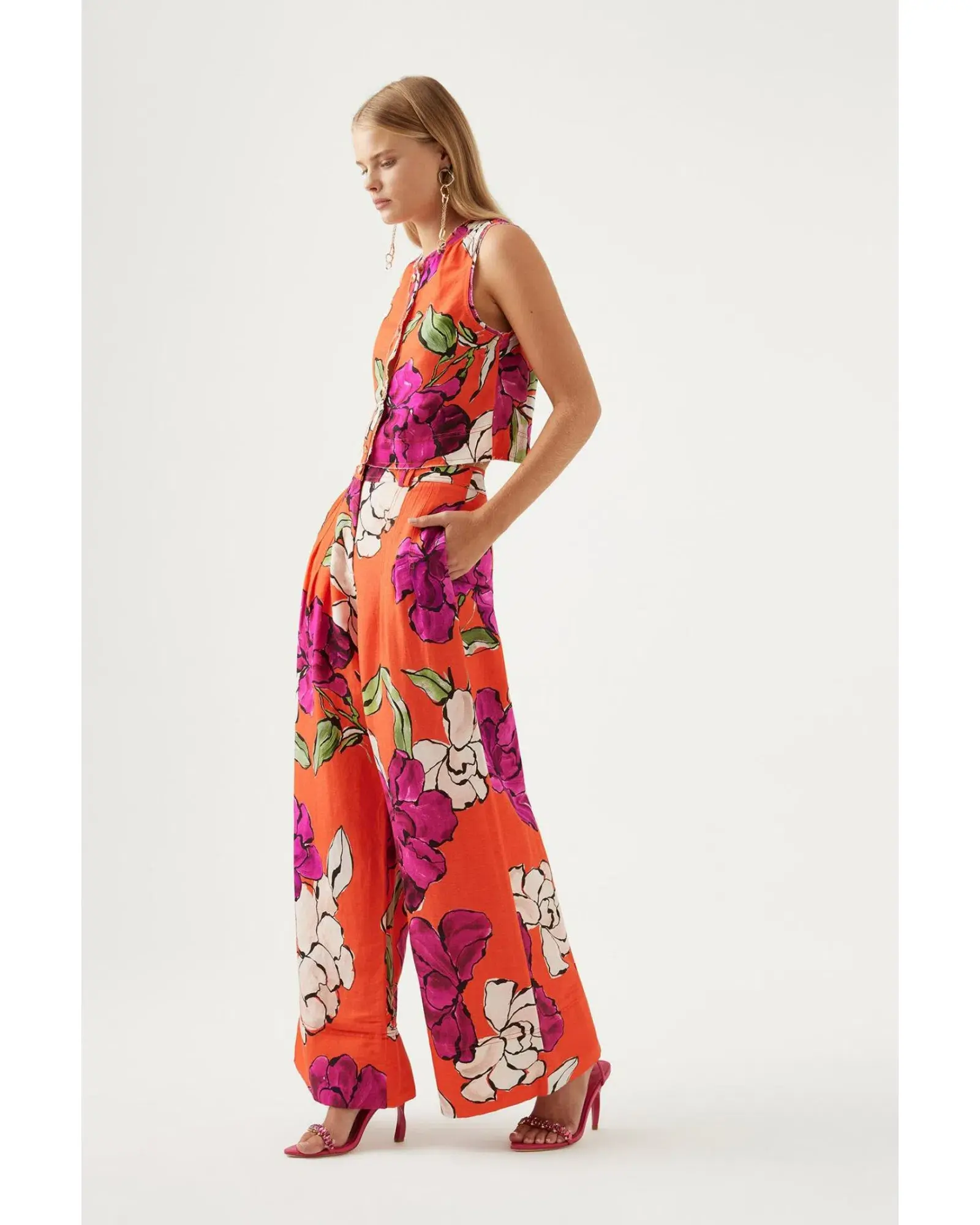 Aje Dazzling Floral Wide Leg Pant in Vivid Camellia Size XL / AU 14  - Image 2