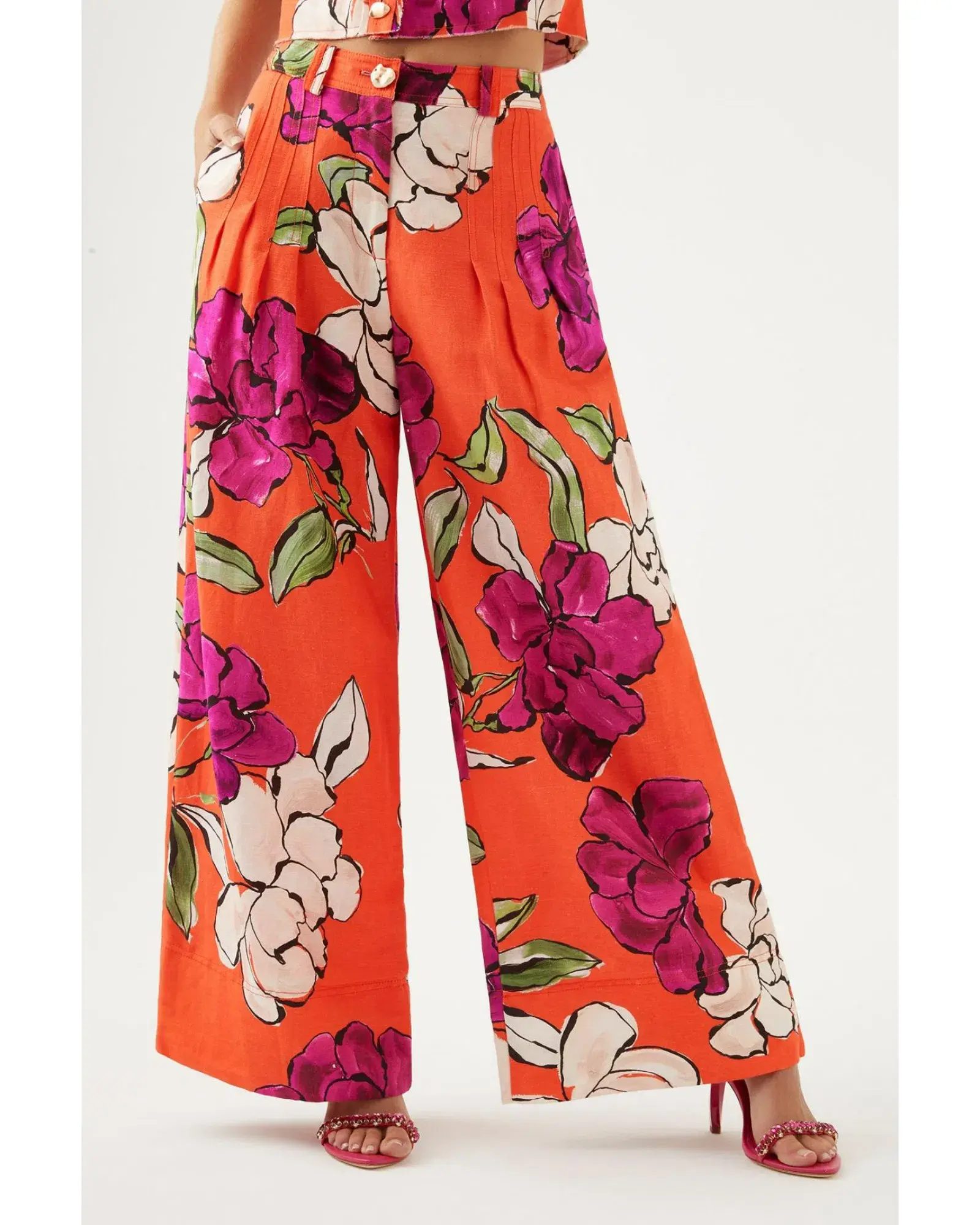 Aje Dazzling Floral Wide Leg Pant in Vivid Camellia Size XL / AU 14  - Image 3