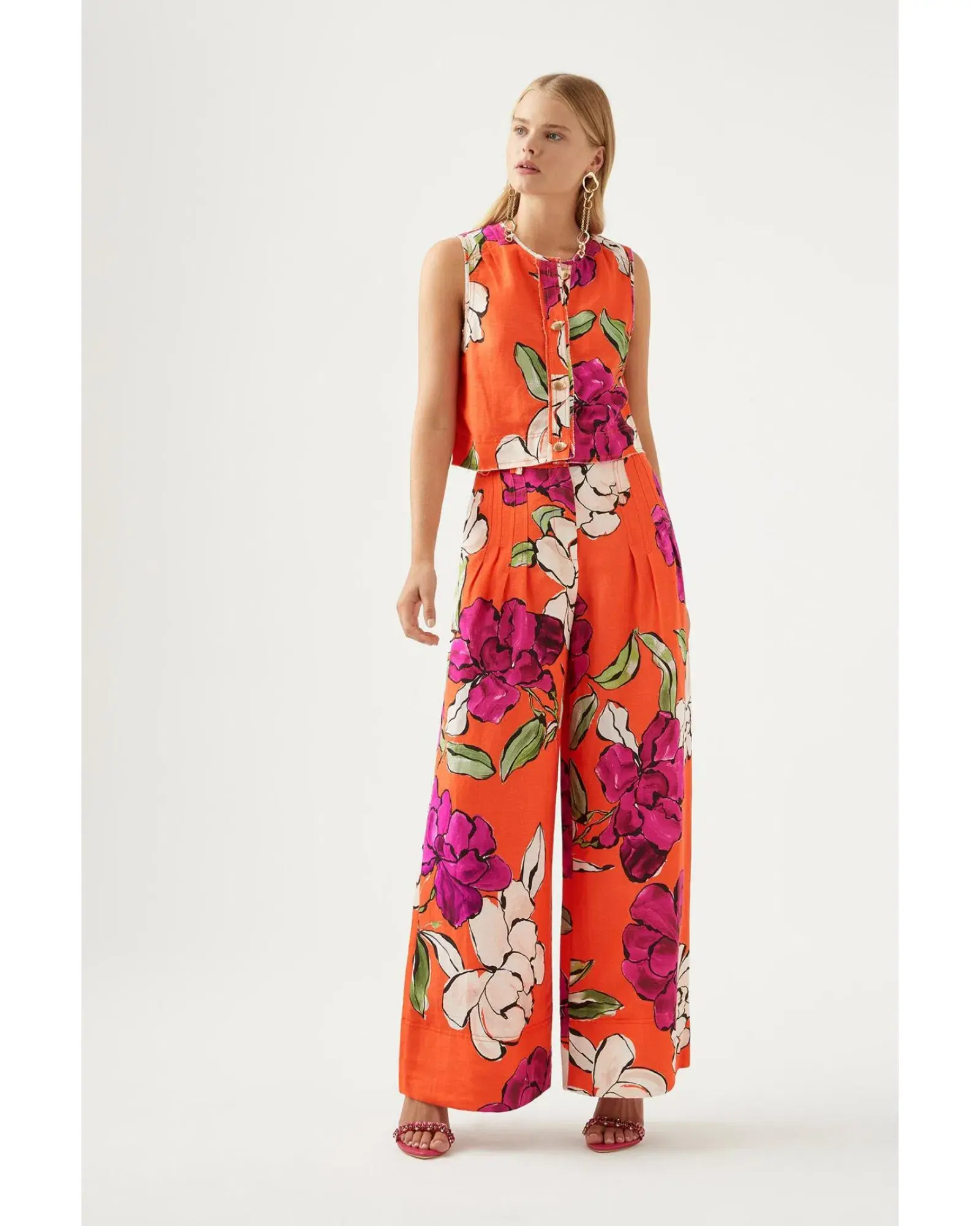 Aje Dazzling Floral Wide Leg Pant in Vivid Camellia Size XL / AU 14  - Image 1