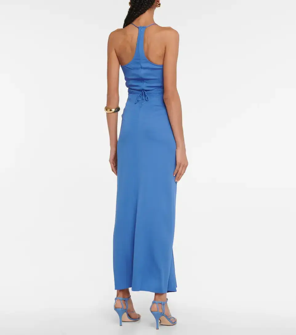Christopher Esber Multi Panel Disconnect Ruched Halter Dress Blue Size 10 for rent on The Volte - main image