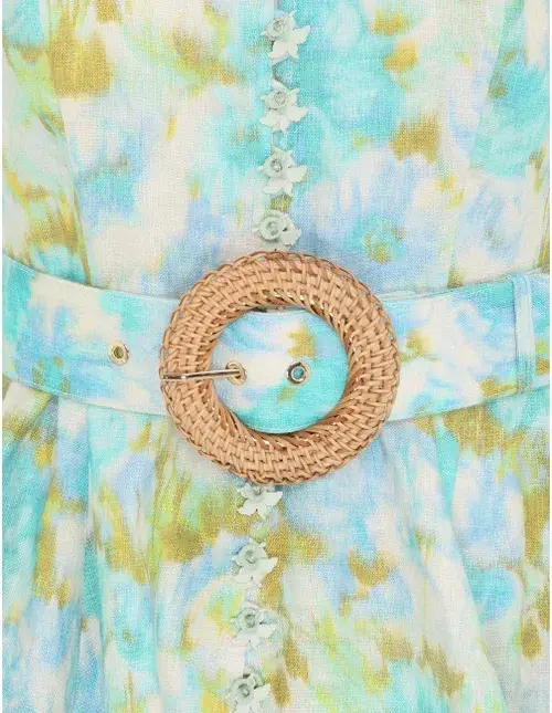 Zimmermann The High Tide Buttoned Mini in Aqua Ikat Floral Size 1 / Au 10  - Image 3