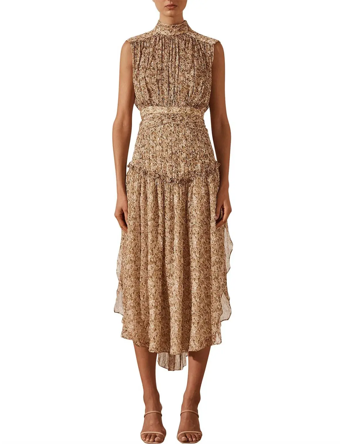 Shona Joy Ambar Sleeveless Open Back Chiffon Midi Dress Floral Size 8 - Image 1