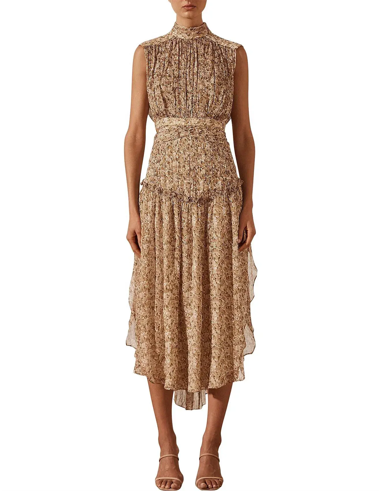 Shona Joy Ambar Sleeveless Open Back Chiffon Midi Dress Floral Size 8 - Image 1