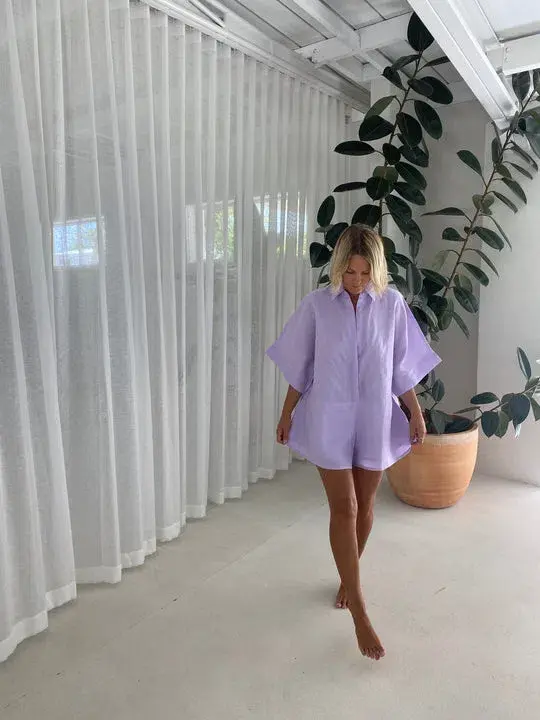 Coco Willow Rae Linen Playsuit in Lavender Size 8 - Image 2