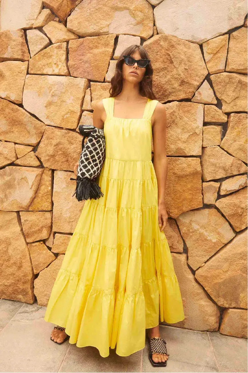 Aje Solstice Tiered Maxi Dress Yellow Size 8 - Image 4