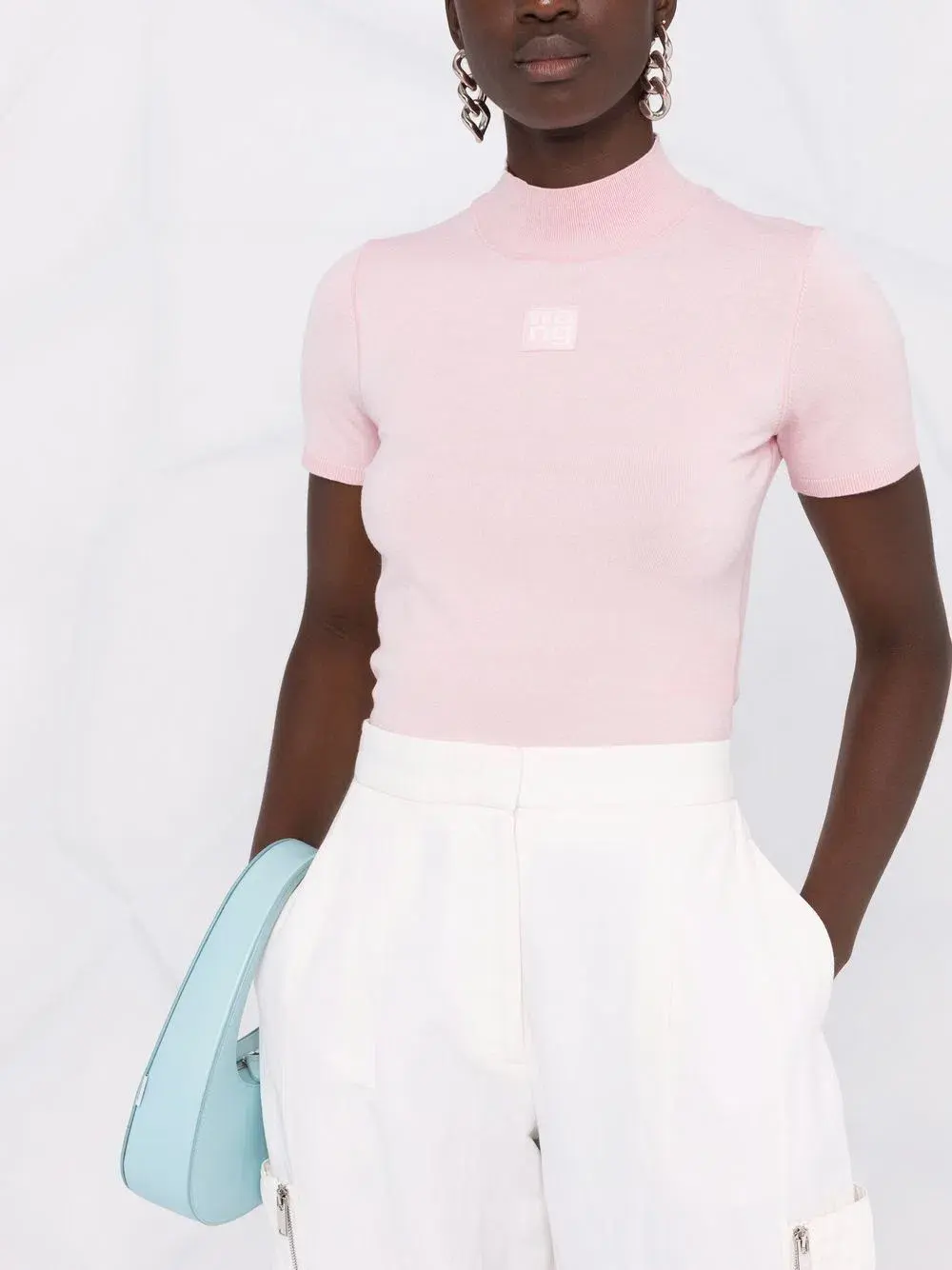 Alexander Wang logo print mock neck T-Shirt  Pink Size 8 - Image 1