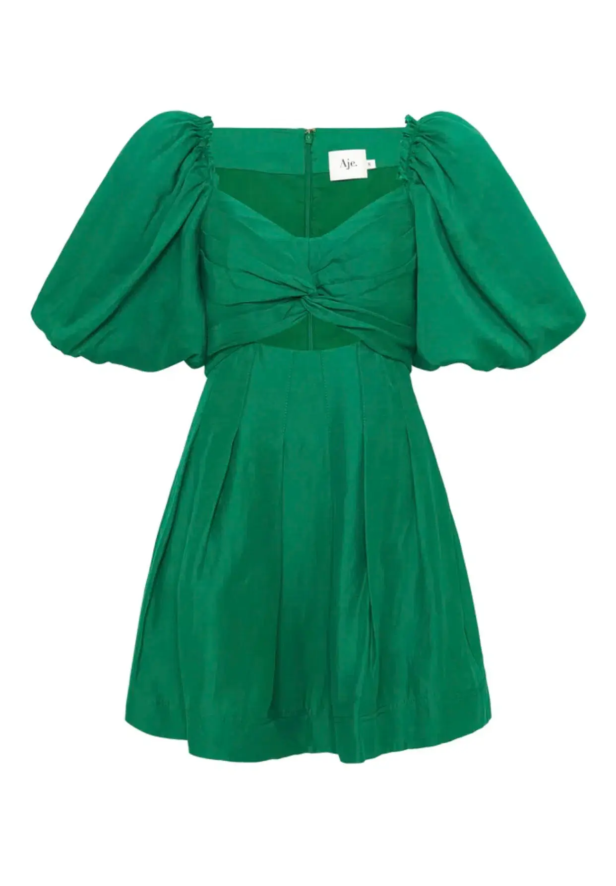 Aje Dusk Knot Puff Sleeve Mini Dress Emerald Green Size 8 - Image 5