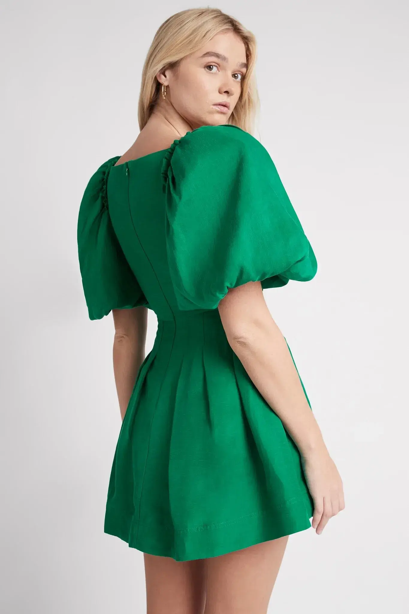 Aje Dusk Knot Puff Sleeve Mini Dress Emerald Green Size 8 - Image 4