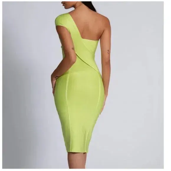 Meshki Eloise Asymmetric Bandage Dress Lime Size XS / Au 6 for rent on The Volte - main image