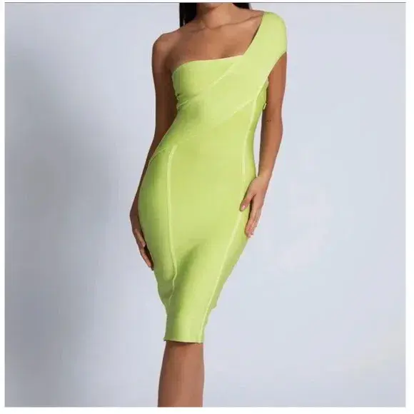Meshki Eloise Asymmetric Bandage Dress Lime Size XS / Au 6 for rent on The Volte - main image