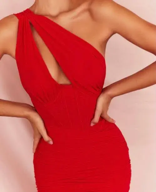 House of CB Valentina Asymmetric Cut Out Midi Dress Red Size XS / Au 6 for rent on The Volte - main image