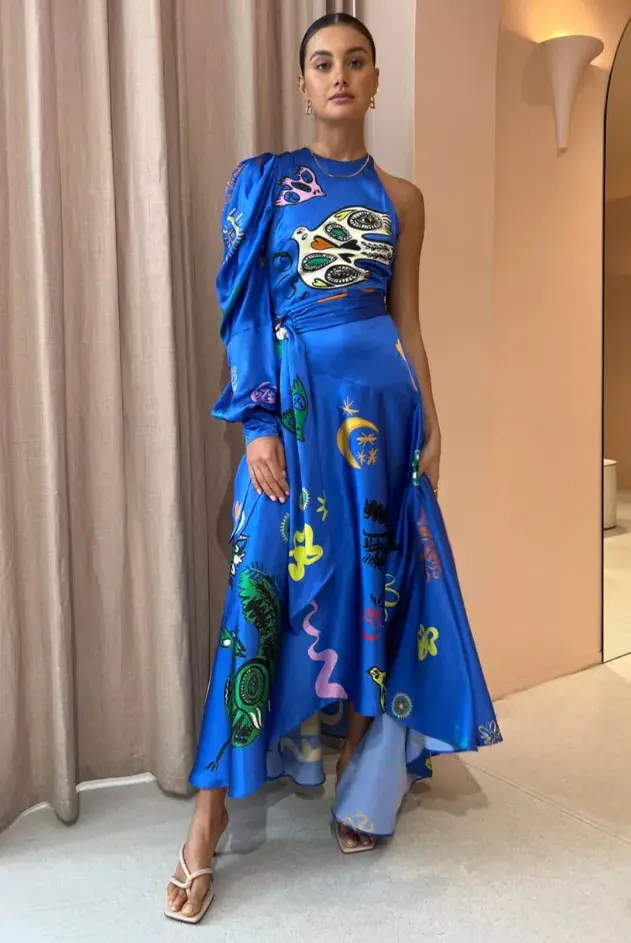 Alemais Soleil One Shoulder Midi Dress Multi Size 8 for rent on The Volte - main image