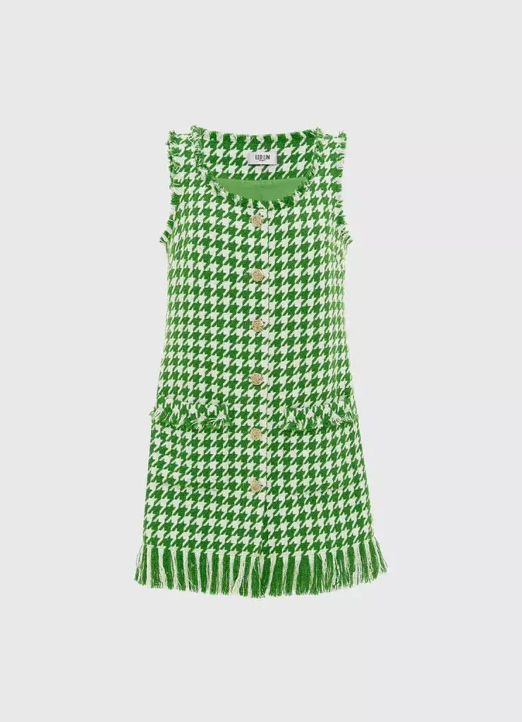 Leo Lin Blair Tweed Mini Dress in Emerald Size 8 - Image 5