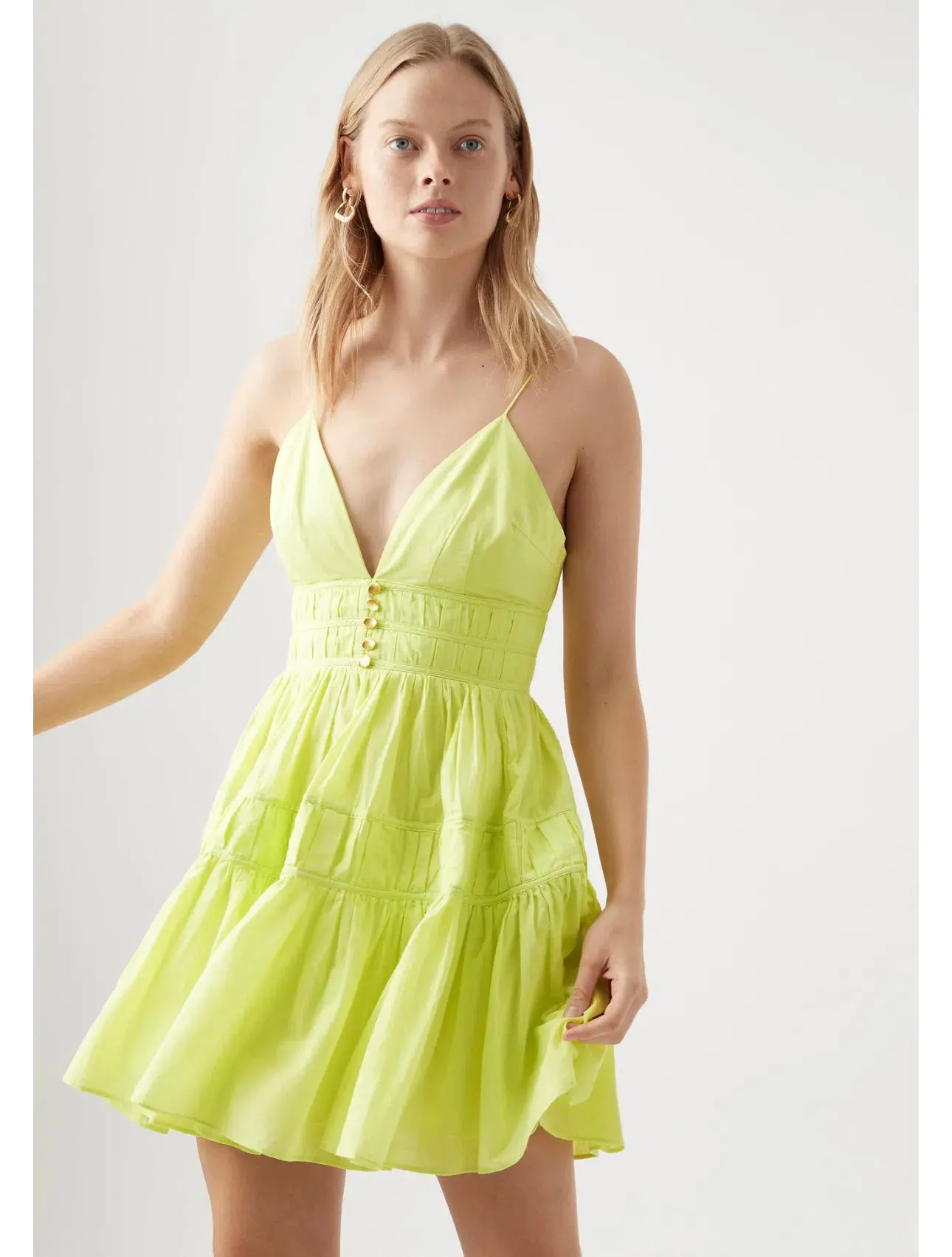 Aje Grace Tiered Mini Dress Light Lemon Green Size 6 - Image 3