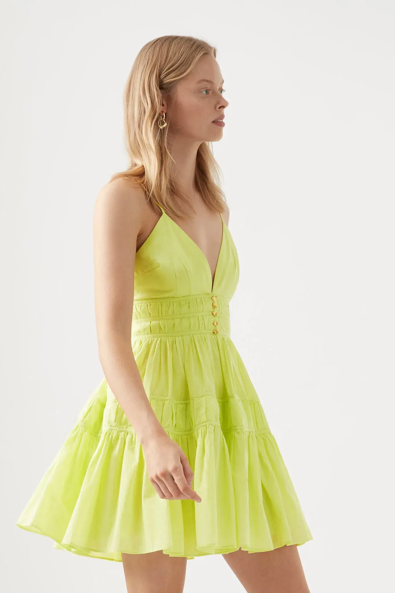 Aje Grace Tiered Mini Dress Light Lemon Green Size 6 - Image 2