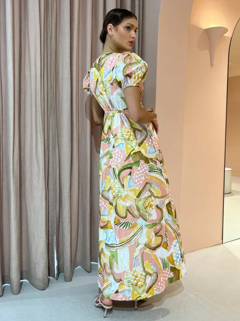 By Nicola Ahoy Plunge Neckline Maxi Dress in Swirl Check Size 10 - Image 2