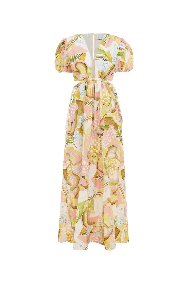 By Nicola Ahoy Plunge Neckline Maxi Dress in Swirl Check Size 10 - Image 6