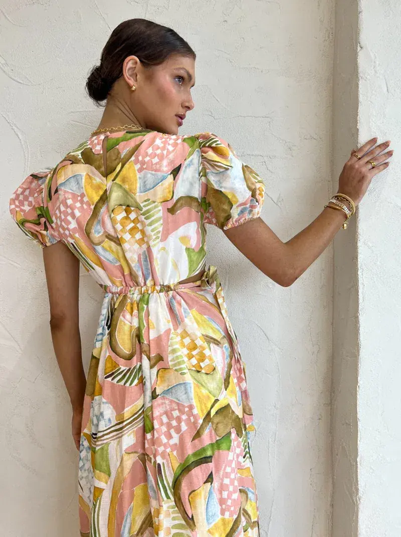 By Nicola Ahoy Plunge Neckline Maxi Dress in Swirl Check Size 10 - Image 5