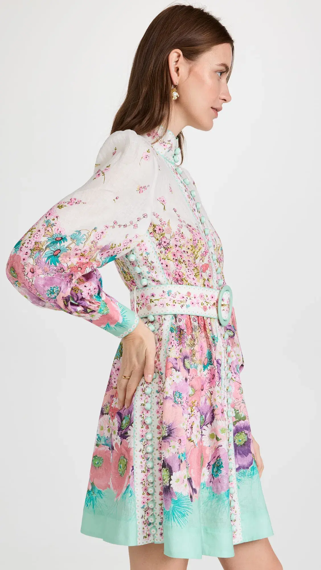 Zimmermann Jude Buttoned Mini Dress Aqua Gradient Floral Size 0/Au 8 - Image 3