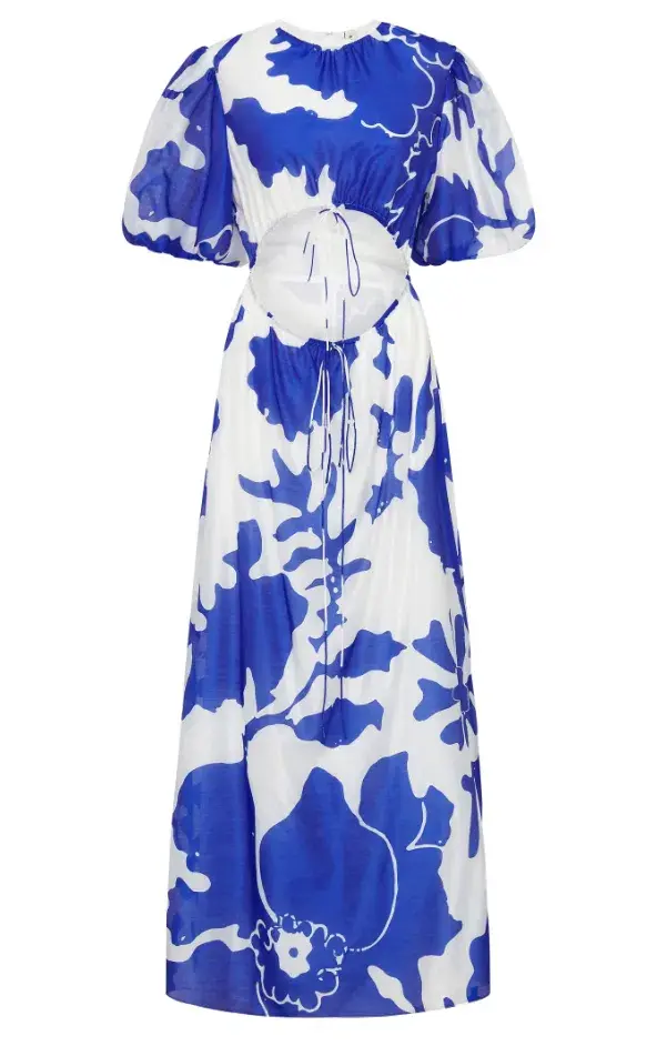 Sir the Label Vivi Puff Sleeve Maxi Dress Blue Print Size 1/AUS 8 for rent on The Volte - main image