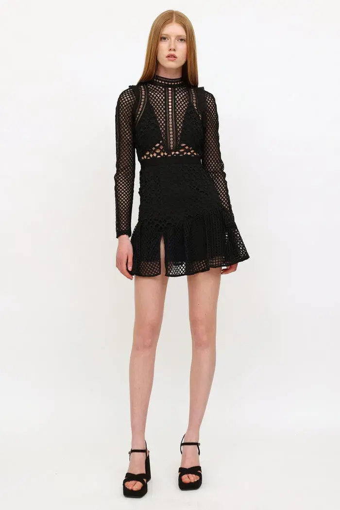 Self Portrait Hall Mini Dress Black Size 12 for rent on The Volte - main image