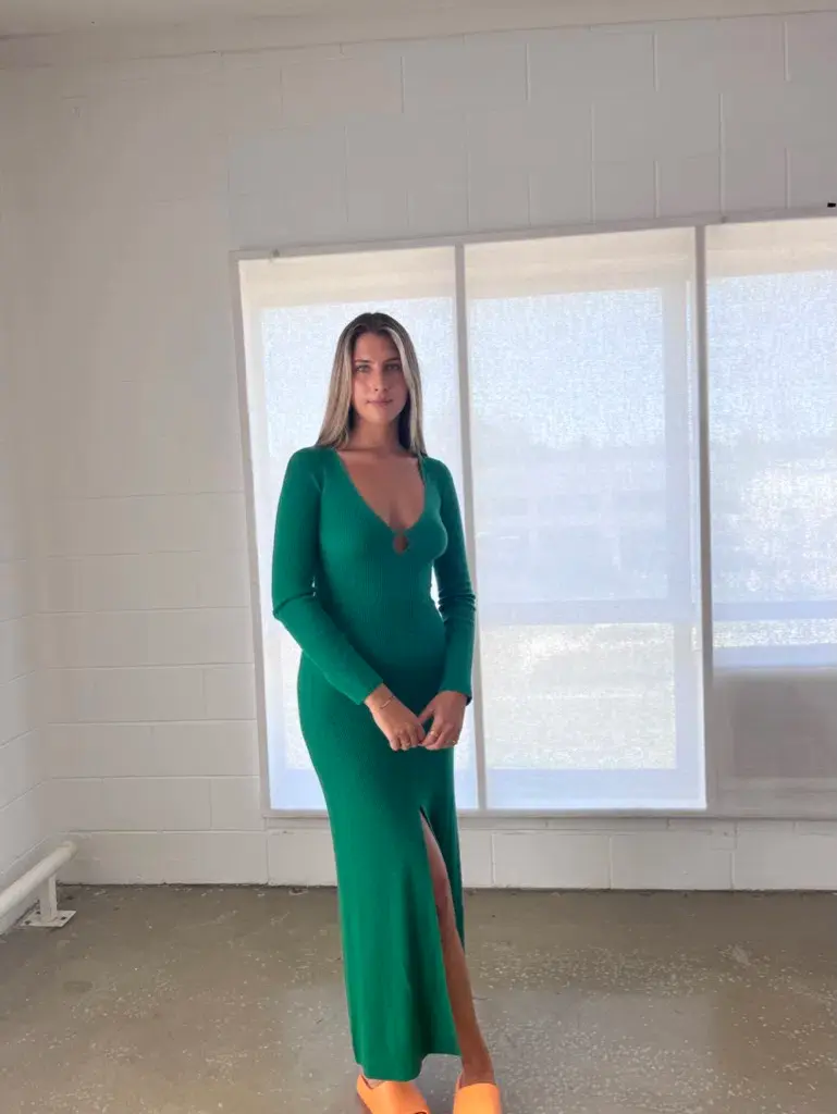 Bec & Bridge Freya Knit V Maxi Dress Green Size XS/Au 6 for rent on The Volte - main image