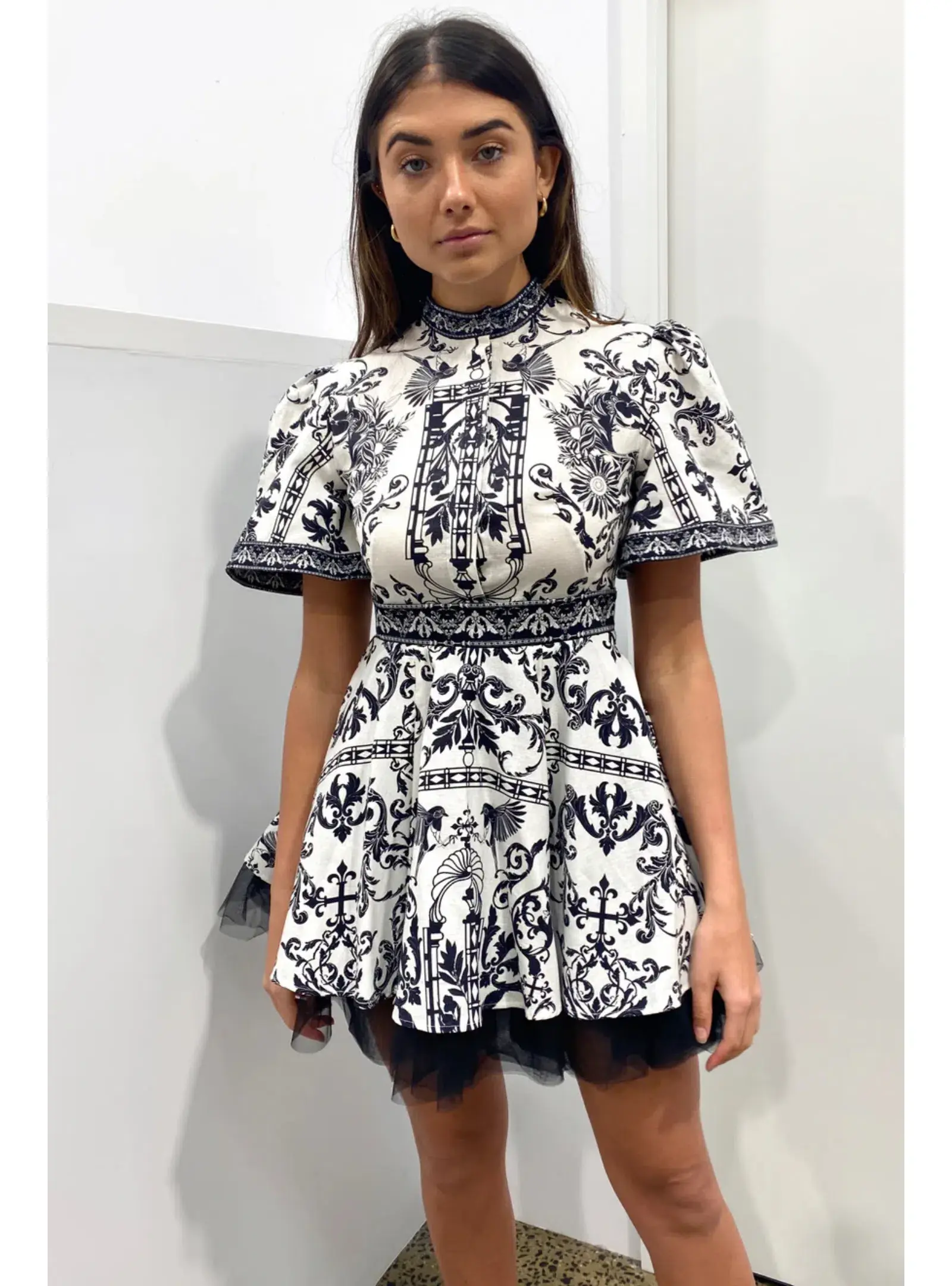 Leo Lin Baroque Sun Mini Dress Print Size AU 12 - Image 1