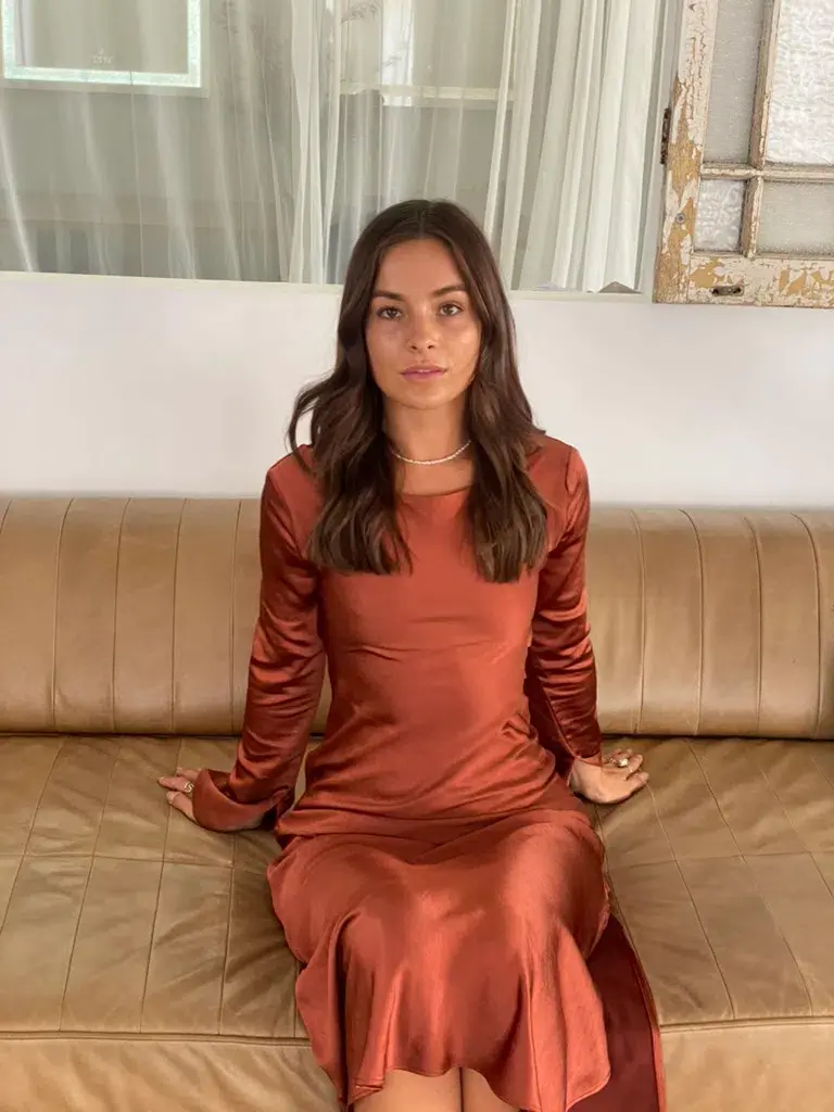 Third Form Tie Back Maxi Bias Dress in Sienna Brown Size 6 for rent on The Volte - main image