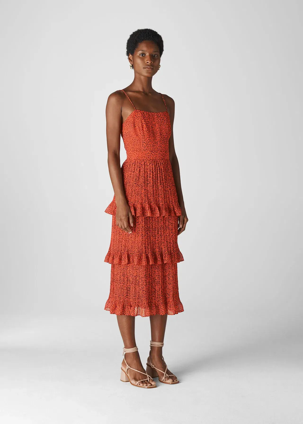 Whistles Mini Pleated Leopard Dress Red Print size 10 - Image 1